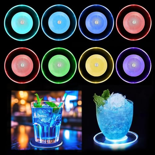 8 Stück Bunt Led Untersetzer, Leuchtende Untersetzer 7 Beleuchtungsmodi | Acryl Rund wasserdichte Leuchtuntersetzer, Led Untersetzer für Gläser, Flaschen, Partys, Bar, Hochzeiten, Oktoberfest