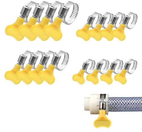 16Pcs Hose Clips with Handle,Adjustable 16mm-44mm Range Garden Hose Clamp,4 Size Stainless Steel Garden Tightening Pipe Clamp for Flexible Hose Tube