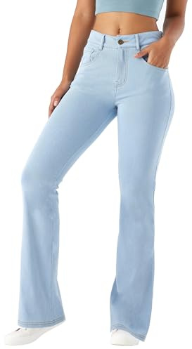 LaiEr Damen hohe Stretch Yoga Jeans,Skinny und Hüfte Heben Reißverschluss Sweatpants,Weiche und Bequeme Slight Bootcut Hose für Sport und Fitness Workout,Fashionable und Casual Match.(LightBlueL)