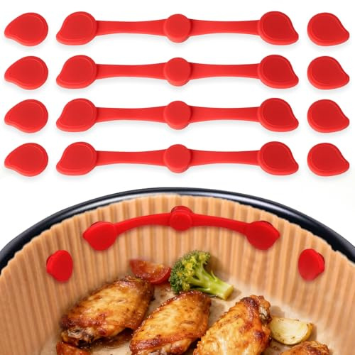 VINATO 12 Stück Magnete für Airfryer Backpapier, Airfryer Magnete Silikon Schnallefür Heißluftfritteuse, Magnetische Backpapier Befestigungsschnalle zum Kochen Backen in Heißluftfritteuse (Rot)