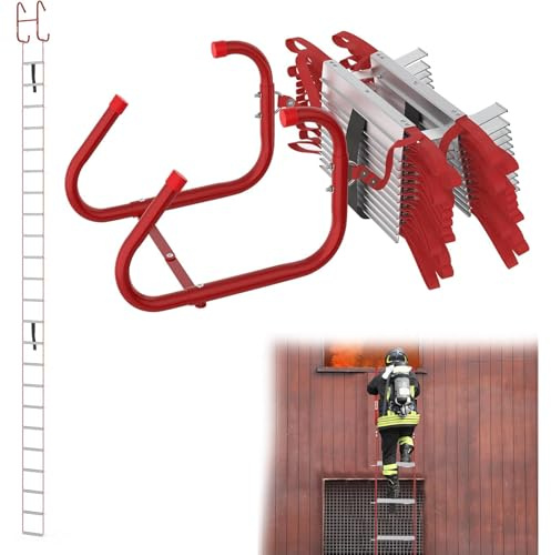 JIYINGHUI Scala di Emergenza Antincendio, Scala di Sicurezza Portatile per Finestre 2 a 4 Piani, Retrattile per Adulti E Bambini con Gradini Larghi, Supporto Centrale E Pioli Antiscivolo 10M/32FT