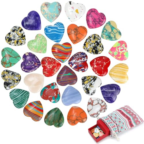 30 Stück Kristalle Heilsteine Set, Edelsteine für Kinder Groß, Bunte Glückssteine mit Geschenkbox-Verpackung, Herz Edelsteine Kinder für Glücksbringer, Schulanfang Geschenke, Kleine Weihnachtsgeschenk