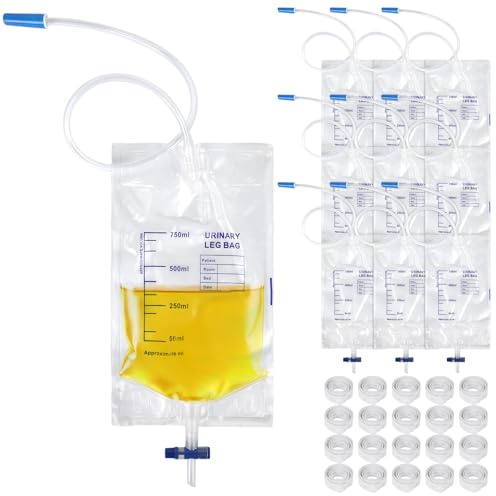 10pcs 750ML Urinary Drainage Bag, Disposable Urine Bags Leg Bags with Anti Reflux Chamber, Urinal Catheter Night Bags with T-Tap Valve and 2 Fabric (750 ml)