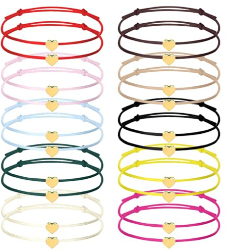 FHRYNA 20 braccialetti dell'amicizia braccialetti amicizia braccialetti a Cuore d'oro regolabili 16-25 cm perfetti per donne e ragazze per uomini donne genitori e bambini