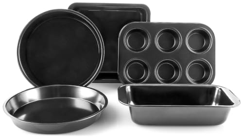 YOUNTHYE Lot de 5 moules à gâteau professionnels en acier au carbone noir - Moule à cake et à charnière antiadhésif - Robuste - Pour pain et muffins
