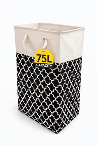 MENTLOWICE Cesto Ropa Sucia 75L Plegable, Cesta Ropa Sucia Grande con Estructura Metálica y Asas Laterales, 60x30x40 cm, para Baño y Dormitorio (ROMBOS)