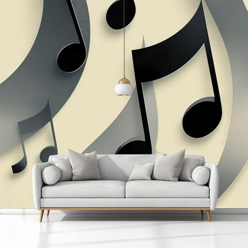 Carta da Parati Fotomurale XXL 400 x 280 cm, Grigio Poster Murale 3D in Tessuto Non Tessuto per Parete TV Corridoio e Soggiorno, Decorazione Interni Impatto Minimalismo Astrazione Note Musicali Linee
