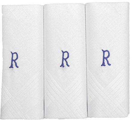 Herren/Männer 3er Pack Taschentücher, schlicht weiß mit Namensinitiale aus 1 Buchstaben, R