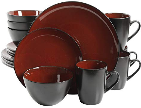 Gibson Elite 109537.16R Gibson Round Reactive Glaze Dinnerware Soho Lounge rund, Steinzeug, rot