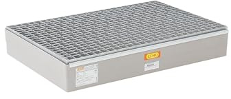 CEMO 7970 GFK-Auffangwanne mit Arretierung Nocken und verzinktem Gitterrost, grau, 150 L