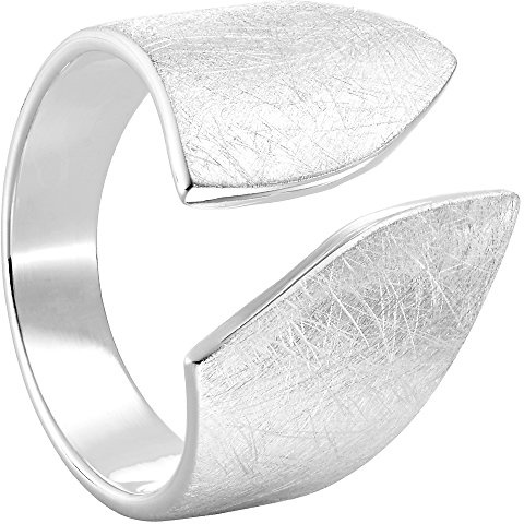 Vinani Damen Design Ring 925 Sterling Silber – Breiter Offener Flügelring mit Gebürstetem Finish, Verstellbares Modernes Statement-Schmuckstück für Damen, Handgefertigt
