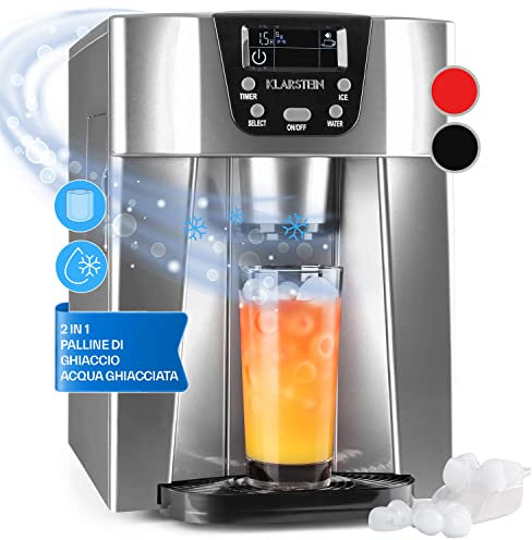 Klarstein Macchina Ghiaccio, Macchina per il Ghiaccio con Serbatoio da 2L, Macchina del Ghiaccio per Cucina, Eroga 12kg a Cubetti, Macchina Ghiaccio Casa per Drink e Bevande