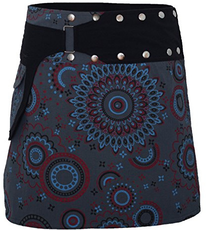 PUREWONDER Damen Wickelrock aus Baumwolle mit Knöpfen sk112 Grau Einheitsgröße Verstellbar