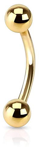 viva-adorno® Piercing Banane Augenbrauenpiercing mit Kugeln Edelstahl verschiedenen Farben und Größen Z56, gold 1,2x8x3mm