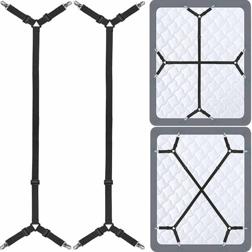 Bed Sheet Holder Straps - Adjustable Bed Sheet Clips Fasteners Keep Sheets Stays in Place,2Pcs/Set Black