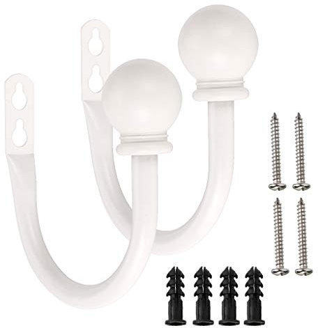 Bstkey - Coppia di ganci per tende in metallo leggero, montaggio posteriore a parete fermatende con nappe bianco