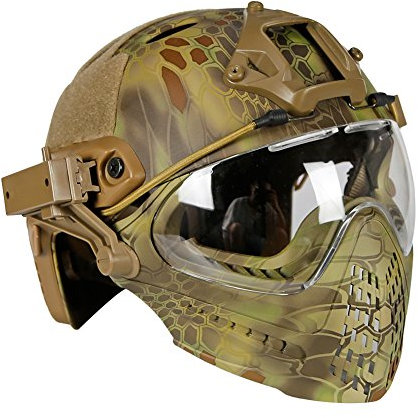 PJ Tactical Fast Helm & Full-Covered Militärischer Protective Army Combat Airsoft Paintball Helm Schützen Sie die Ohren mit Einer Maskenbrille
