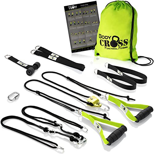 PREMIUM Schlingentraining Set | Schlingentrainer mit Türanker und Sling Trainer mit Umlenkrolle | abnehmbare Griffe | Poster mit Übungen, Trainingsplan und Befestigungsschlaufe | (lim ohne Spacer)