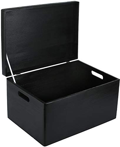 Creative Deco XXL Schwarz Große Holzkiste mit Deckel | 40x30x24 cm | (+/-1cm) | Ostern Holztruhe Erinnerungsbox Baby Holzbox mit Deckel und Griffen Kasten | Für Dokumente, Spielzeuge, Werkzeuge