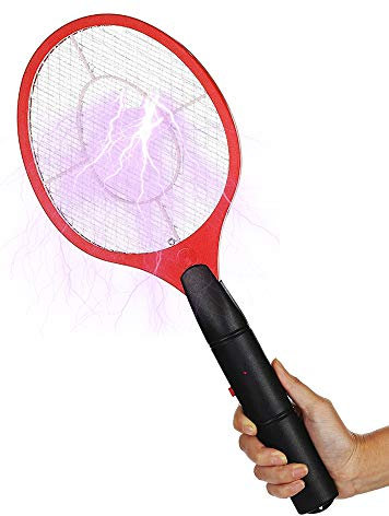 Electric Bug Zapper Racket Handheld Mosquitos Insects Killer Fly Swatter Battery Operated for Indoor Outdoor Camping Picnics (Red)