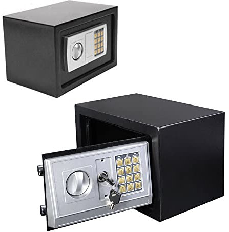Coffre-fort électronique numérique étanche et ignifuge 8,5 l avec clavier numérique en acier massif pour la sécurité de la maison ou du bureau, noir
