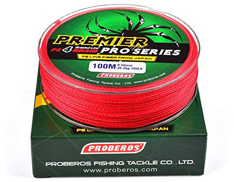 DOOGL Geflochtene Angelschnur, 100 Meter pro Roll-Abriebresistent geflochtene Linien 4 Stränge super Starke PE-Angelschnur,Rot,70LB(0.45mm)