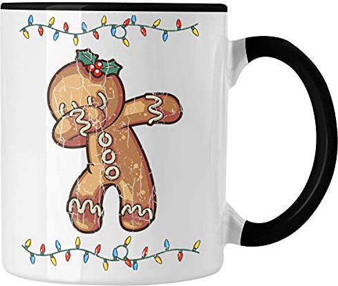 Trendation - Weihnachten Tasse Lebkuchenmann für Kinder Weihnachtstasse Lustig Geschenk Becher Jungs Jungen Mädchen Cute Lebkuchen Grafik (Schwarz)