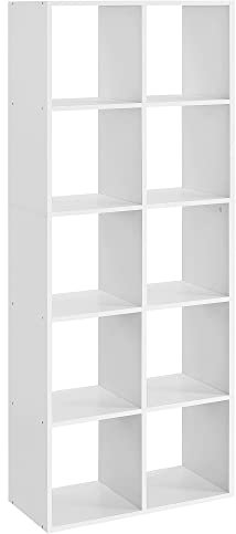VASAGLE Bücherregal, mit 10 Fächern, Standregal, Aufbewahrungsregal, Regal, für Wohnzimmer, Büro, Schlafzimmer, Arbeitszimmer, skandinavischer Stil, als Raumteiler, weiß LBC168T14