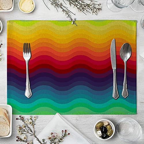 Gualiy Set di 6 Tovagliette Rettangolare, Tovagliette Sottopiatti Lavabili 42x32cm Arcobaleno Colore Onda Modello Tovagliette per Tavolo da Cucina