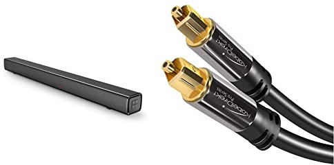 Panasonic SC-HTB100 I Barre de Son Compacte (45W, Système 2.0 canaux, Port Bass Reflex, Bluetooth) Noir - Version Française & KabelDirekt 1m câble audio numérique optique / câble TOSLINK PRO Series