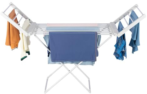 Homefront 220W Electric Heated Clothes Airer – Folding Indoor Dryer Rack with Winged Design, Portable Free-Standing Aluminium Laundry Dryer, Energy-Efficient, Silver
