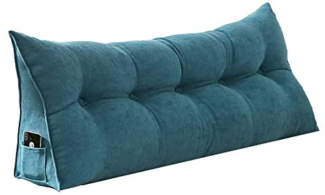 RAKTOV Lendenkissen für Bett, Sofa, Couch, Schlafzimmer, Lesekissen, Nackenrolle, dreieckiges Kopfteil, Lese-Rückenlehne, Rückenstütze mit abnehmbarem Bezug, 80 x 50 x 20 cm, Seeblau
