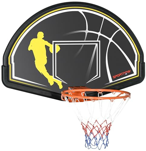 SPORTNOW Canestro Basket per Bambini e Adulti da Indoor e Outdoor in Acciaio e PE, 110x90x70 cm, Nero e Giallo