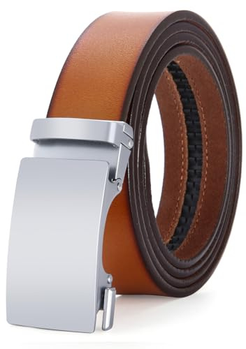 Nelbons Herren Gürtel mit Automatikschließe, Ratschengürtel, Einstellbar, Braun, 130cm, Leder
