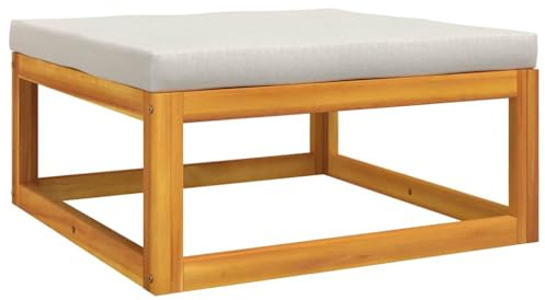 vidaXL Gartenhocker, Sitzhocker mit Hellgrauen Kissen, Modular Holz Hocker für Garten Terrasse, Fußhocker Gartenmöbel, Massivholz Akazie