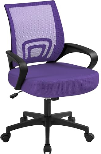 Yaheetech Silla de Oficina Silla de Escritorio de Malla Giratoria Violeta | Regulable en Altura, Silla con Apoyo Lumbar, Función Inclinación, Silla Malla Transpirable, Capacidad Max136 KG