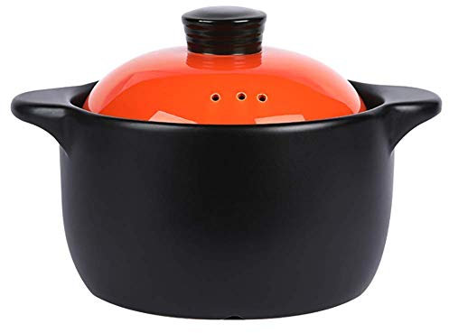 Sopera de cerámica con Doble asa, Cacerola Redonda Abierta para Fuego, Olla de Barro, ollas Resistentes al Calor con Tapa Rosa (Naranja 4,4 litros)