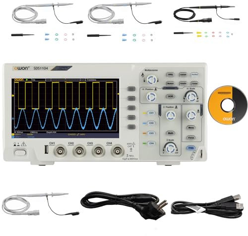 OWON SDS1104 4-Channel 100MHz Desktop Oscilloscope - 7 High Resolution Screen, 1GS/s Sampling Rate, Ultra-thin Lightweight Portable Design