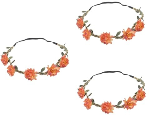 minkissy 3pièces Couronne De Fleurs Chrysanthemum Pour Fête Et Mariage Bandeau Floral Bohémien d Orange Pour Photos Et Événements Spéciaux
