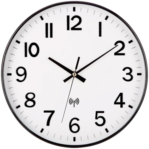 NESIFEE Reloj de pared radiocontrolado por radio, silencioso, reloj de pared inalámbrico, sin tictac, 30 cm, diseño moderno, reloj de salón, decoración para salón