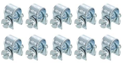 sourcing map 10Pcs Mini Fuel Line Pipe Hose Clamp Clip, Adjustable 6-8mm(0.24-0.31) Fuel Injection Line Style Hose Clamp, Zinc Plated Pipe Hose Clip Tube Clamps