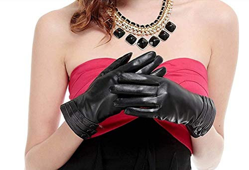 FLYIFE Unisex-Erwachsene Fäustlinge Damen Kurze Mode Winter Warme Handschuheeinfache Glamouröse Lila Lederhandschuhe Fäustlinge/Black/L