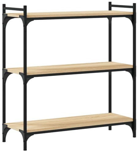 vidaXL Bücherregal, Bücherschrank mit 3 Böden, Regal mit verstellbaren Beinen, Standregal Aktenregal Büroregal, Sonoma-Eiche Holzwerkstoff