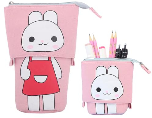 Hillylolly Federtasche Katze, Katzen Federmäppchen, Kinder Mäppchen Katze, Katze Schreibwaren, für Mädchen Jungen Teen Geschenk, 12.5~19cm (Hase)