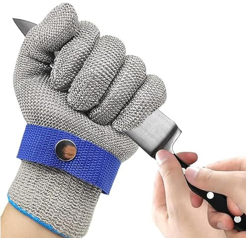 UOPMQGB Schnittfeste Handschuhe, Arbeitshandschuhe aus Edelstahldrahtgewebe, Schnittschutzhandschuhe für die Metzgereiküche, Austernschälen, Fleischschneiden, Holzschnitzen und Gartenarbeit