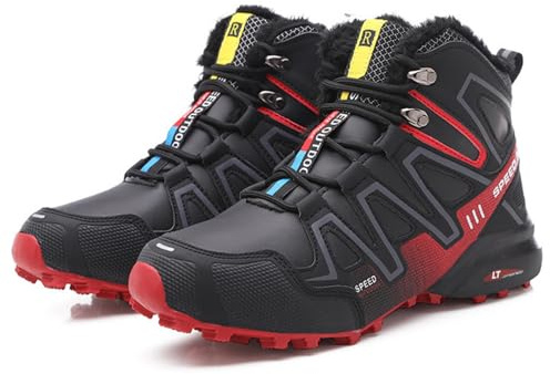 Cycling Shoes for Men Waterproof Road and Mountain Bike Shoes Warm Indoor Outdoor Sports Sneaker for Winter,Red-47EU