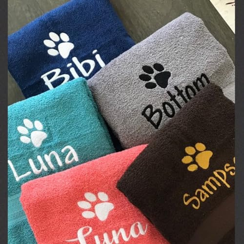 REEG Hundtass-handduk, personlig hundhandduk, tassdesign, husdjurshandduk, broderi, hundgåva, anpassad husdjurshandduk, hundhandduk (70 x 140 cm/27 x 40 tum)