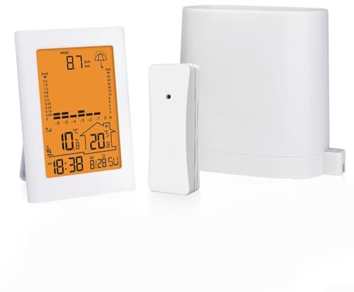 Digitaler Regenmesser, Echtzeit-Regenerkennung, Regenmesser, Temperatur- und Luftfeuchtigkeitsmesser, Outdoor-Regenmonitor für Zuhause, Garten, Bauernhof (weiß)