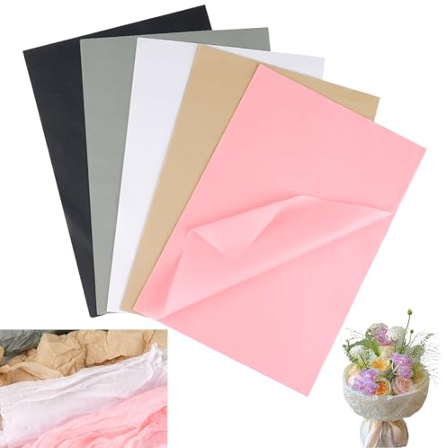 funvce Seidenpapier, 200 Blatt A4, 5 Farben, Bastelpapier zum Basteln | 29X20cm, Tissue Paper von Pompons, Papierblumen, Tischdekoration, verpackt in Geschenktüten