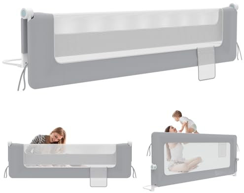 LZQ Rausfallschutz Bett Bettgitter Klappbar Kinderbettgitter Rausfallschutz Kinderbett Bettschutzgitter Kinder Bett Fallschutz Kinderbettschutzgitter (Hellgrau, 200 cm)